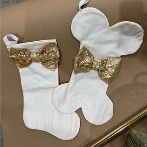 White and Gold Bow Stocking Set- regular & dog bone
